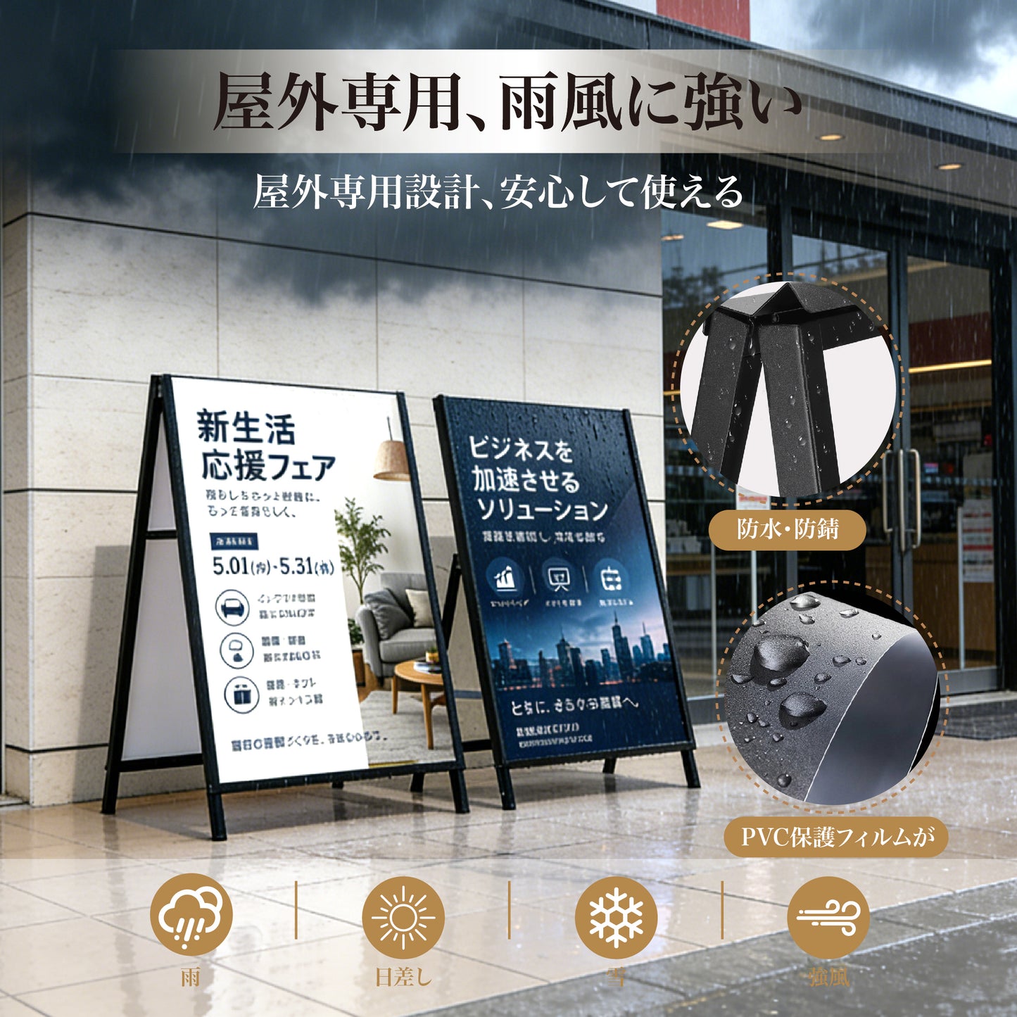 SakuraPaw 看板 A型看板 立て看板 60×90cm 【加重設計・防風防雨】 組立不要 屋外 ポスター入れ替え 案内板 片面両面 折りたたみ 頑丈 鉄製 パネルスタンド 飲食店 駐車場 ショッピングモール ブラック PVC保護フィルム付