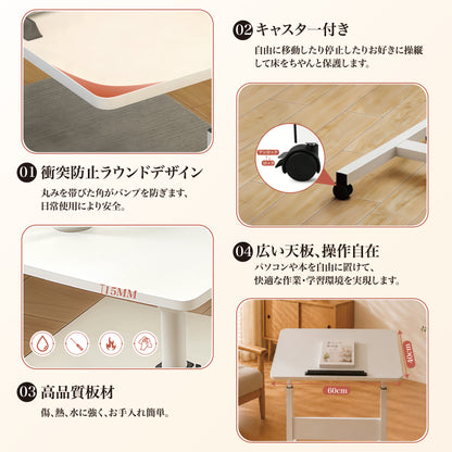 SakuraPaw 昇降デスク 折りたたみ パソコンデスク 高さ調節 サイドテーブル 角度調整 キャスター付き PCデスク 昇降式テーブル 勉強机 在宅勤務 おしゃれ コンパクト 省スペース 組立簡単 ホワイト